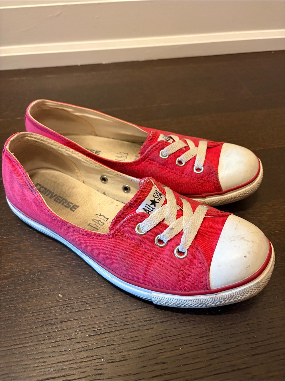 Converse Kids Red Canvas Slip-On Sneakers with White Toe Cap